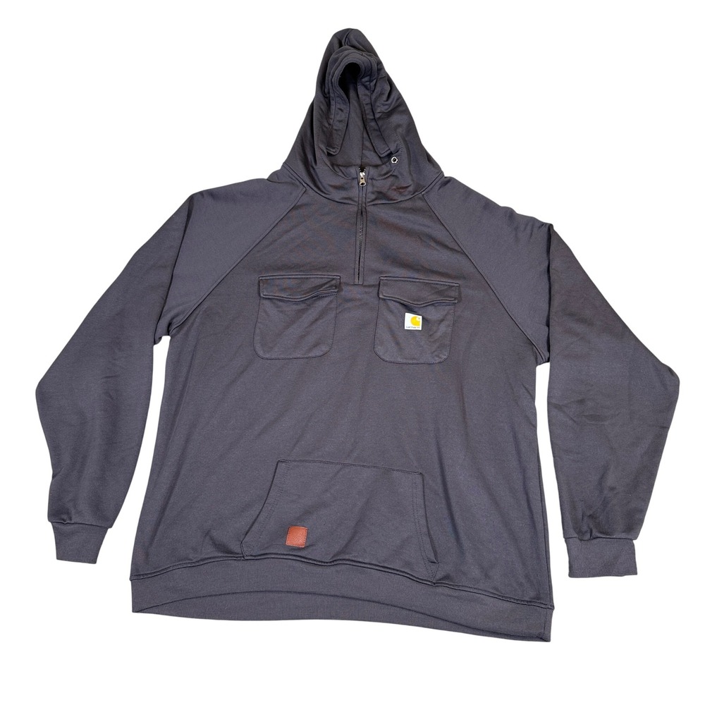 Carhartt Mens Quarter Zip Hoodie Gray Raglan Utility Pocket Sweatshirt XXL